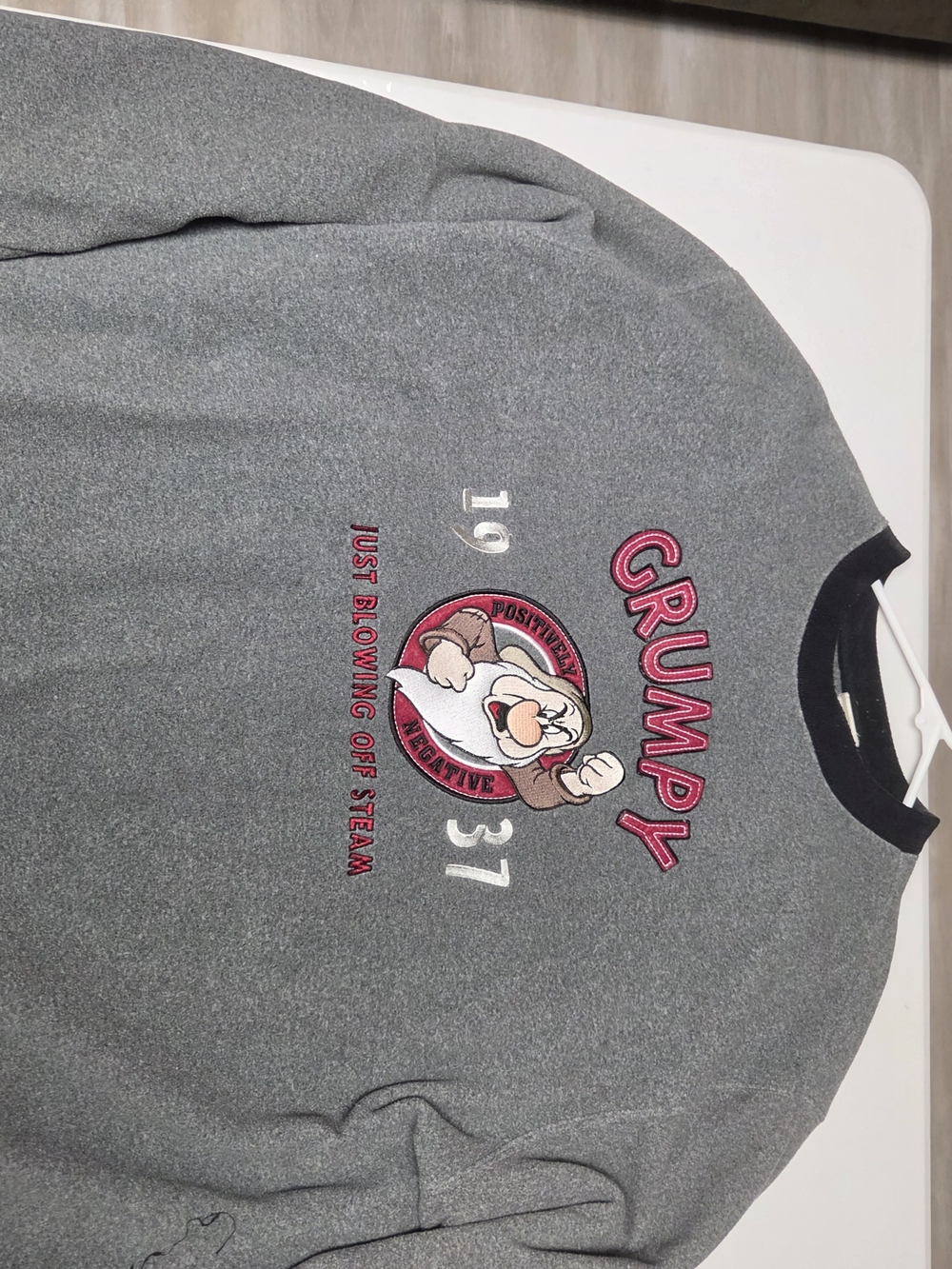 Disney Grumpy Heather Gray Kids Sweatshirt with Pink Lettering